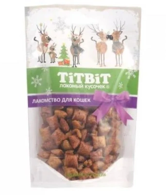 TiTBiT 0,05кг хрустящие подушечки для кошек с паштетом из индейки (Новогодняя коллекция) 