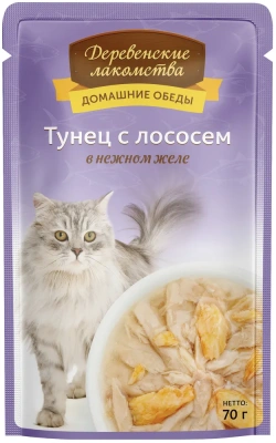 Деревенские лакомства 0,07кг Домашние обеды тунец с лососем в нежном желе для кошек (74500592)
